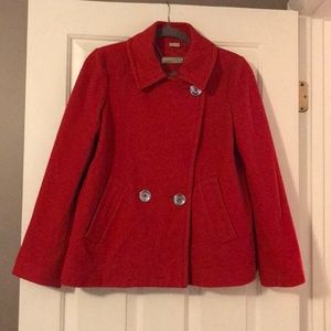 Red Michael Kors short pea coat. Silver buttons.